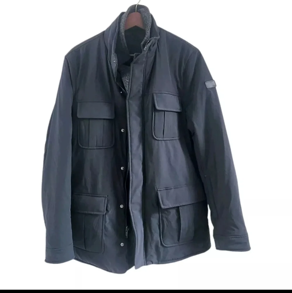 Tumi Mens Size Medium Reversible Wool Nylon Coat Jacket Overcoat Black Gray - Picture 2 of 13